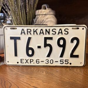 Vintage 1955 single vehicle Arkansas License Plate